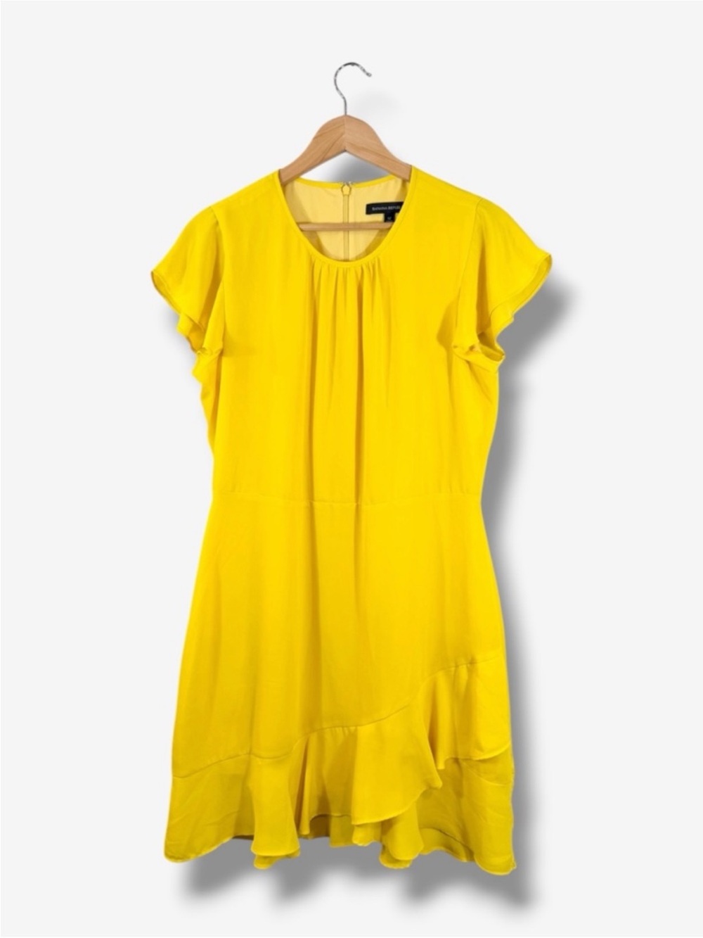 Banana Republic Yellow Fit & Flare Dress Size 12 Flutter Sleeve Easter Spring